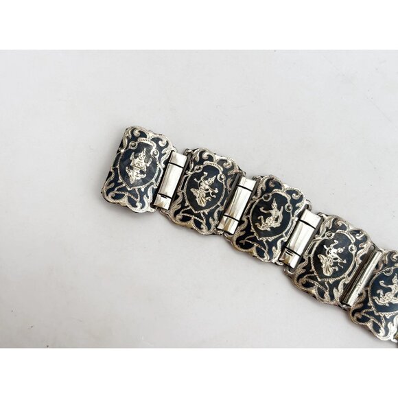 Rare Siam Sterling Silver Hand Carved Paneled 1930's 925 Vintage Bracelet - Picture 2 of 15